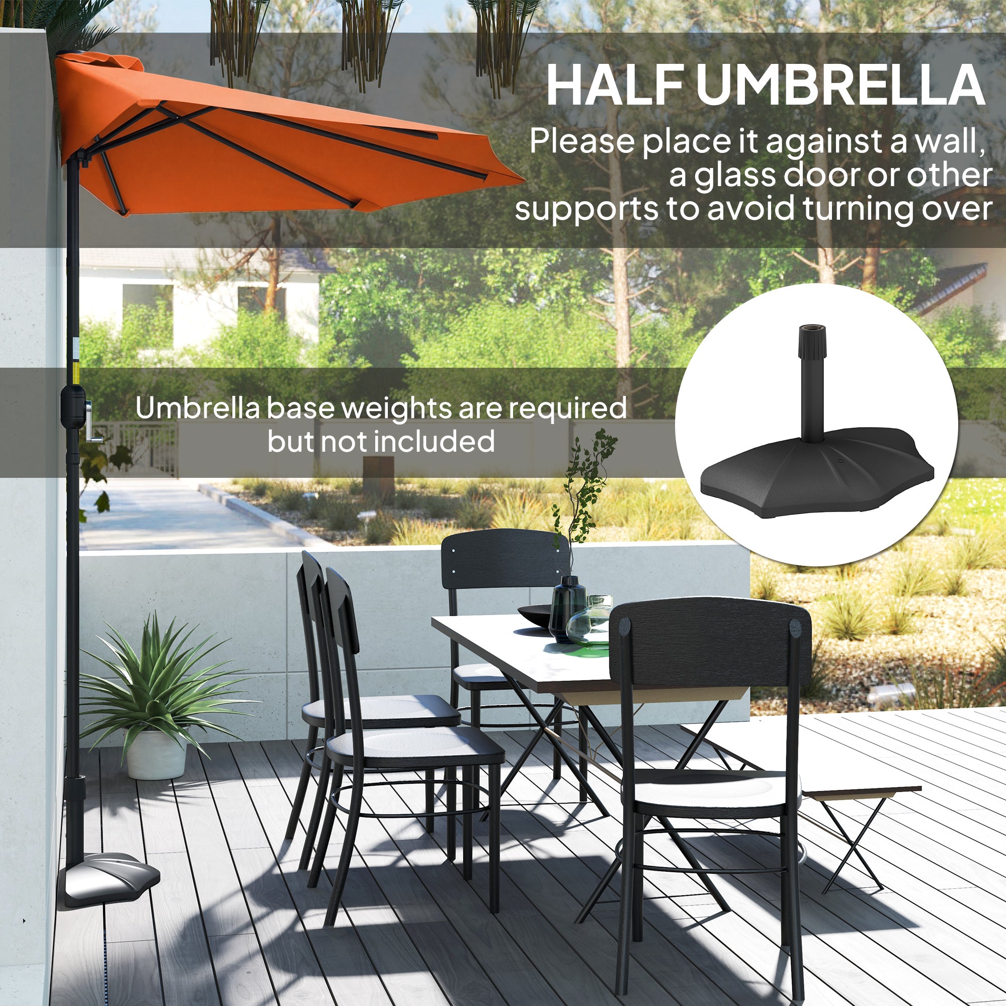 Outsunny Half Round Parasol Umbrella - Orange 