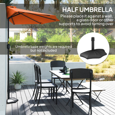 Outsunny Half Round Parasol Umbrella - Orange 