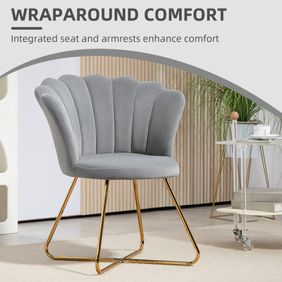 HOMCOM Velvet-Feel Lotus Petal Accent Chair - Grey 