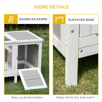 PawHut Rabbit Hutch and Run, with Removable Tray - Grey 