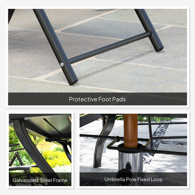 Outsunny Seven-Piece Steel Outdoor Dining Set, with Parasol Hole - Grey 