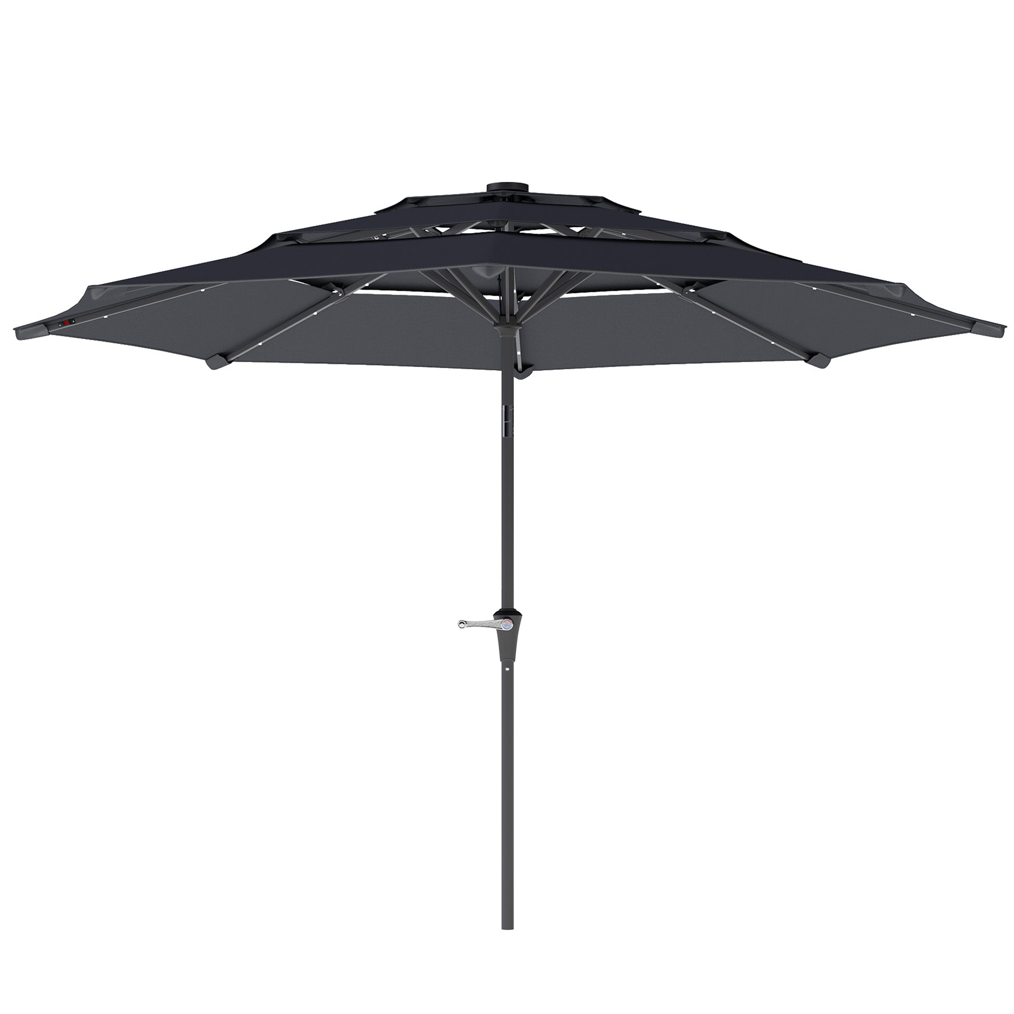 Outsunny 3-Tier Garden Parasol with Solar LED Lights, UPF 30+, Tilt Mechanism & Crank Handle, for Market Terrace, Dark Grey 