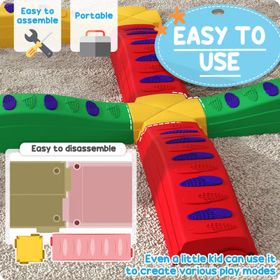 AIYAPLAY 12-Piece Kids Balance Beam Stepping Stones, with Non-Slip Foot Pads, Multicoloured 