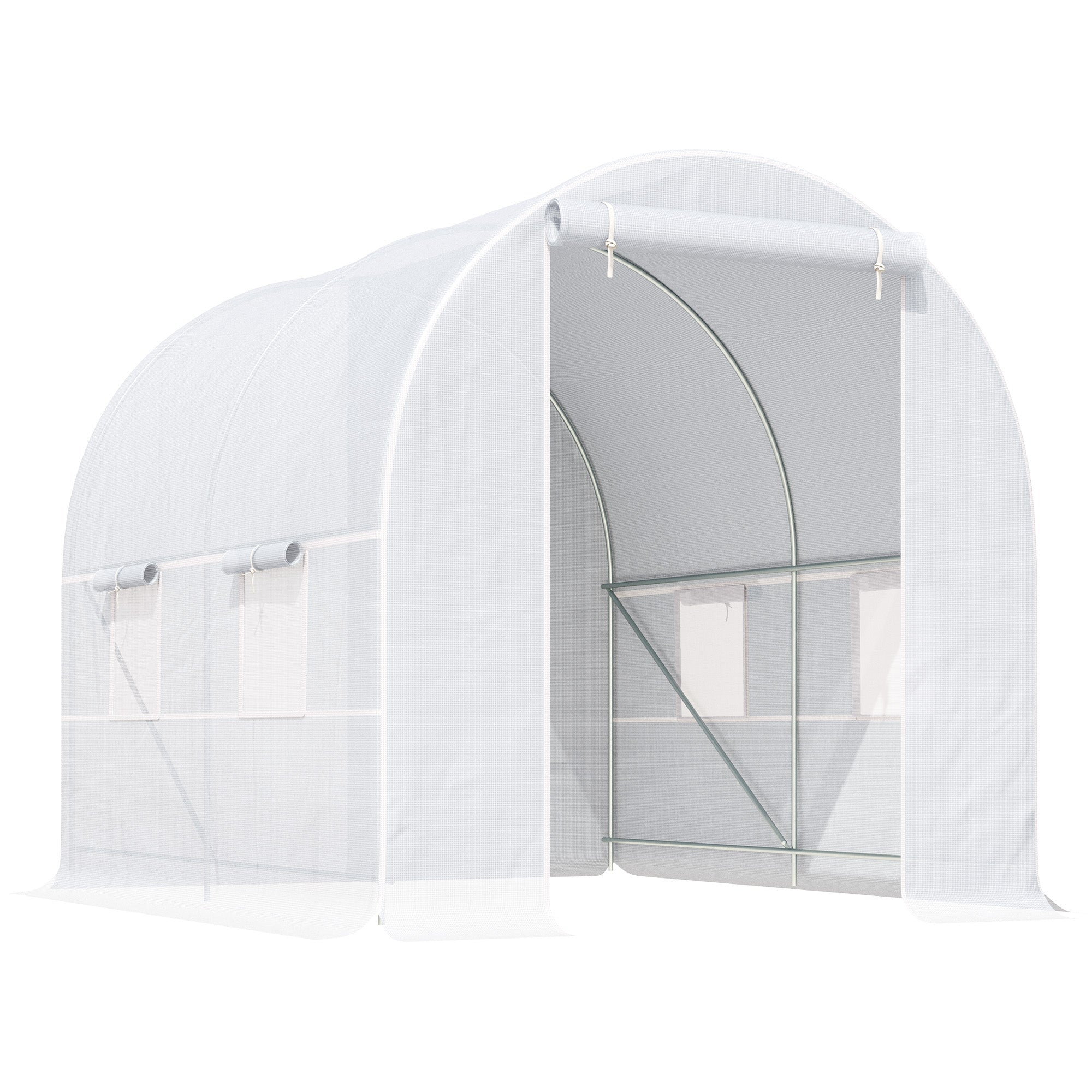 Outsunny 2.5 x 2 x 2 m Polytunnel Greenhouse, Walk-in Green House for Garden with Mesh Windows, Galvanised Steel Frame, White 