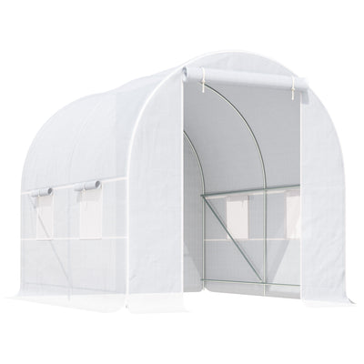 Outsunny 2.5 x 2 x 2 m Polytunnel Greenhouse, Walk-in Green House for Garden with Mesh Windows, Galvanised Steel Frame, White 