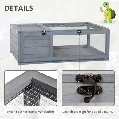 PawHut Tortoise House, Small Reptile Wooden House, with Mesh Roofs, Side Panels, for Turtles, Lizards, Geckos and Snakes 