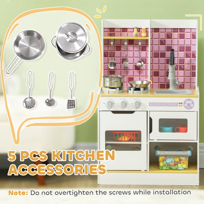 AIYAPLAY Kids Play Kitchen, Pretend Play Kitchen with Realistic Oven, Stove, Sink, Kitchen Accessories, White 