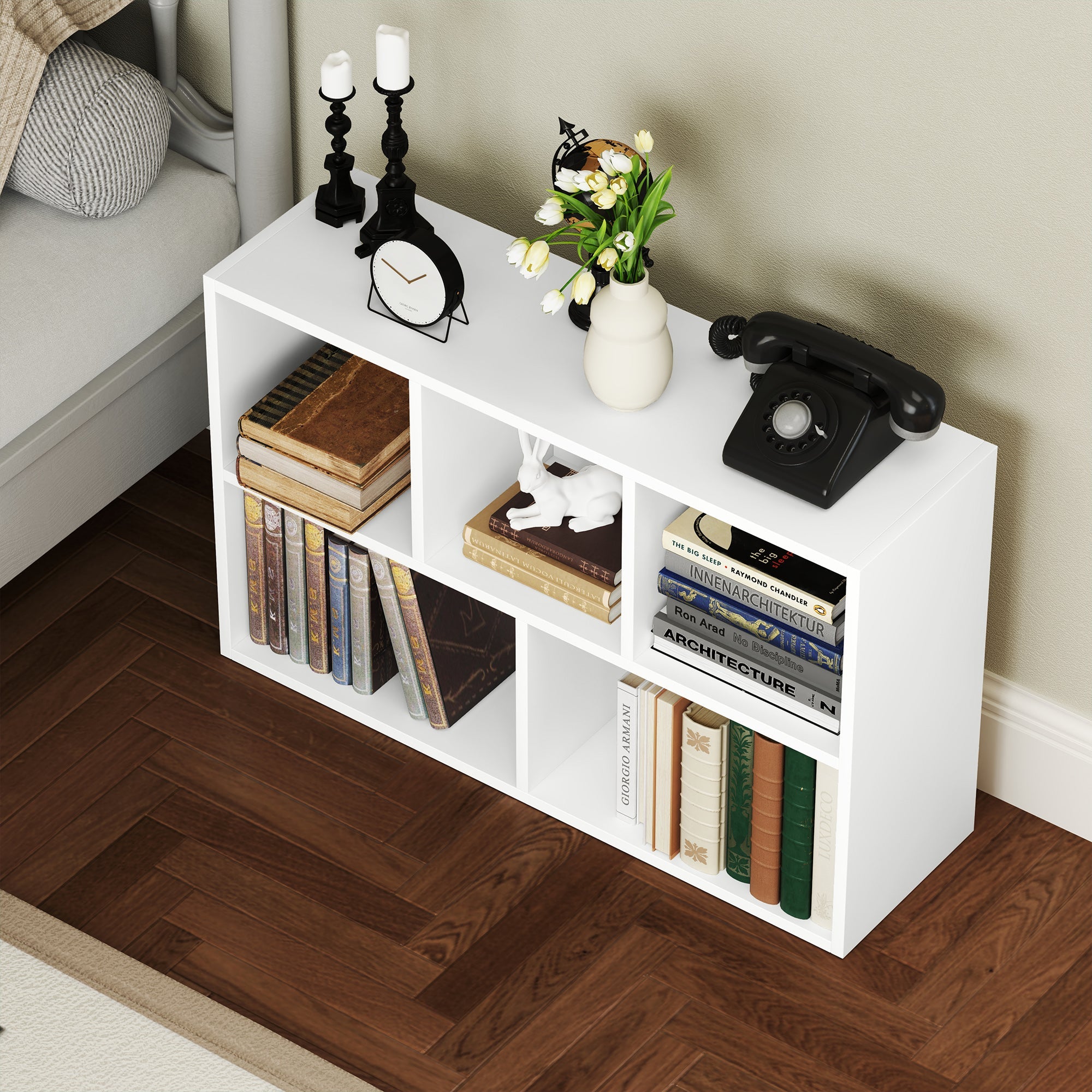 HOMCOM 2-Tier Bookshelf with 5 Compartments - White 