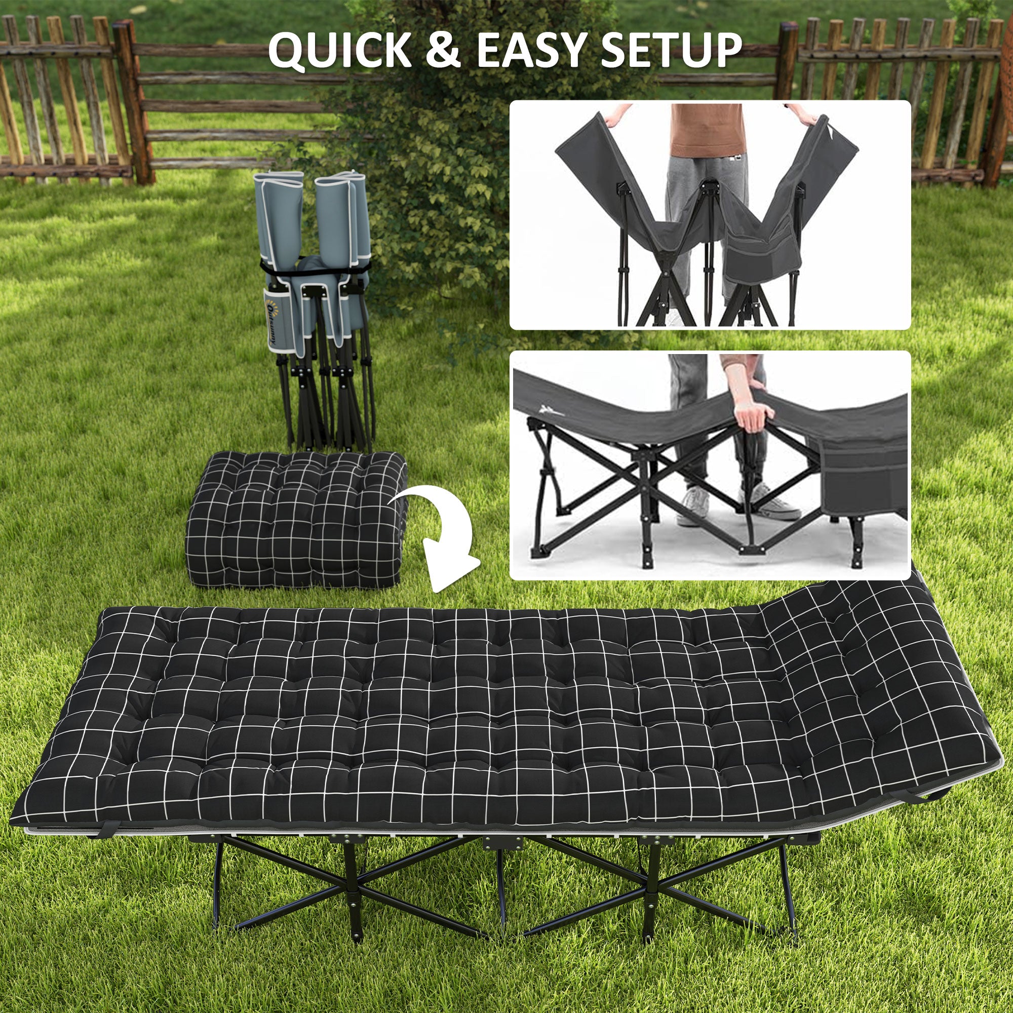 Outsunny 67cm Wide Folding Bed, Camping Cot for Adults with Mattress, Storage Pocket, Carry Bag, Max Load 150kg, Black 