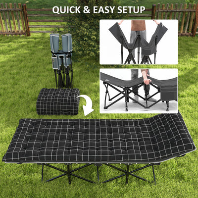 Outsunny 67cm Wide Folding Bed, Camping Cot for Adults with Mattress, Storage Pocket, Carry Bag, Max Load 150kg, Black 