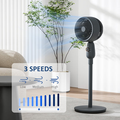 HOMCOM Pedestal Fan, Powerful Air Circulator, 12 Inch Floor Standing Fan with 3 Speed Settings, Oscillating Function for Bedroom, Home and Office, Grey 