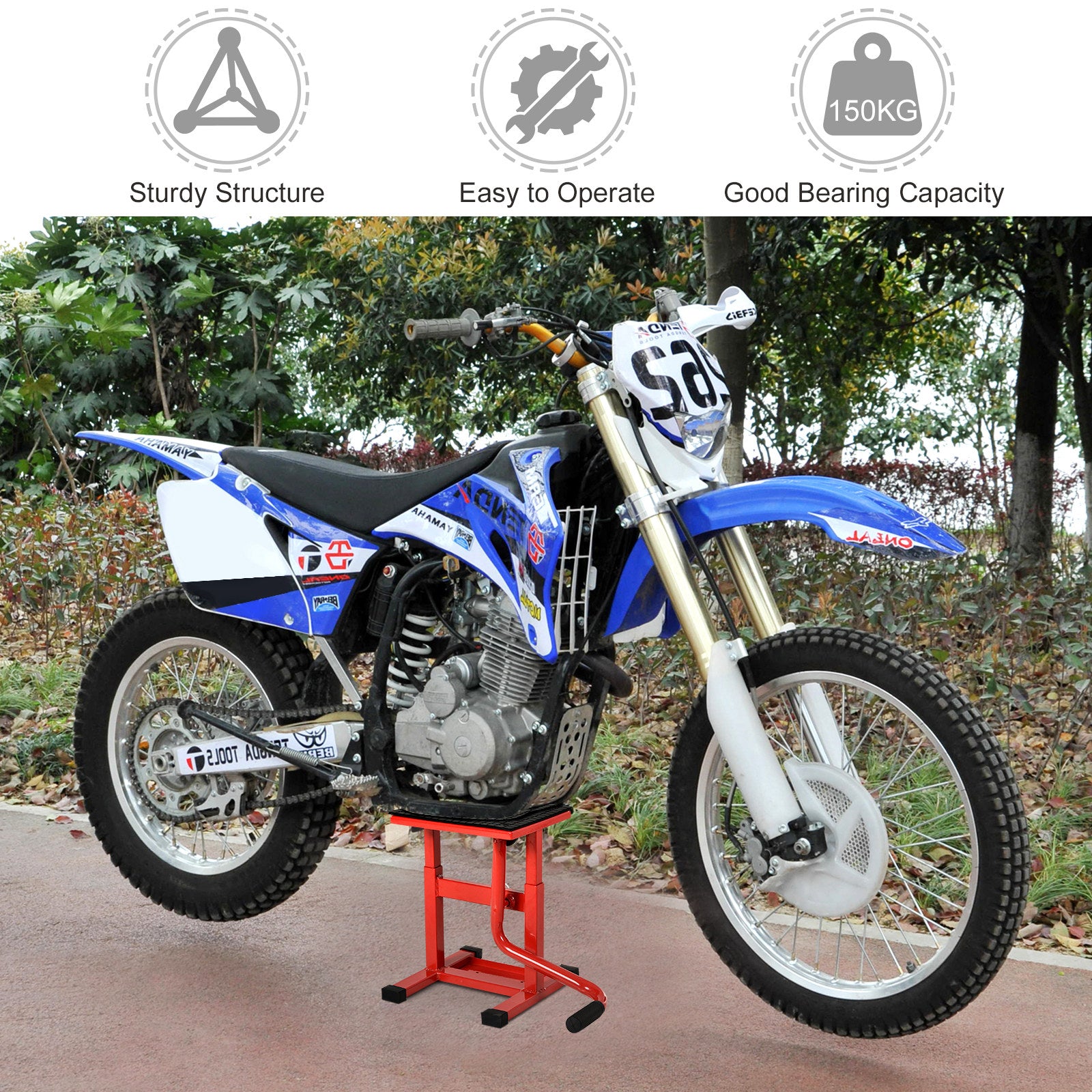 DURHAND 150KG Steel Motorbike Jack Lift Rubber Platform Crank Lift Manual Repair Clean Hoist Table Assist Off-Road Dirt Bike Stand Red 27.5/39.5 Hcm 