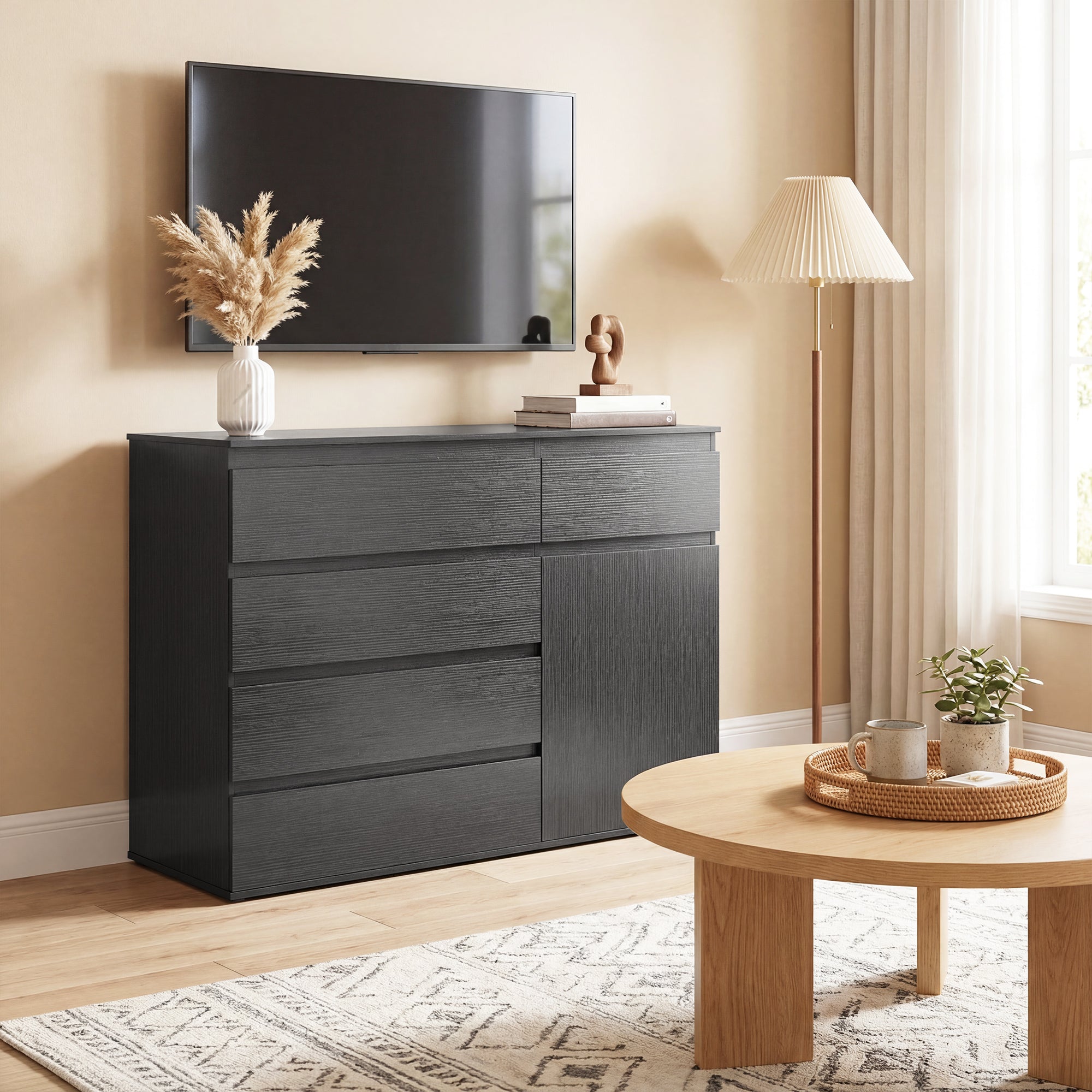 HOMCOM Modern Chest Of Drawers, 5 Drawer Dresser with Adjustable Shelf, Soft-Close Door, Black 