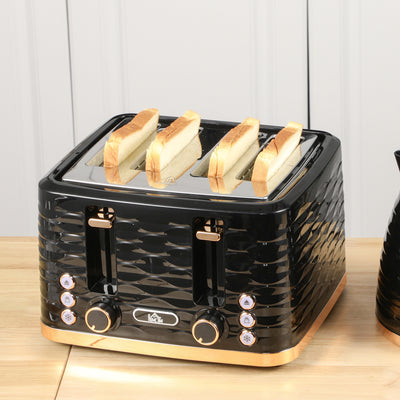 HOMCOM Four-Slice Rippled Toaster - Black 
