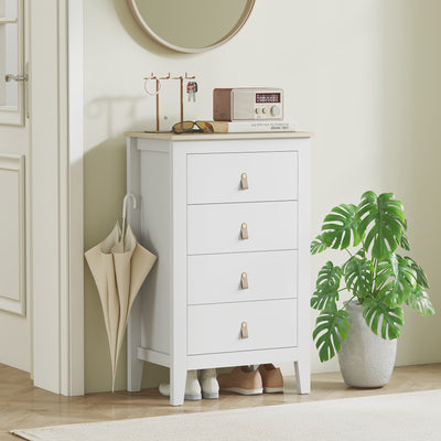 HOMCOM Bedroom Chest of Drawers, Modern 4 Drawer Dresser Cabinet with PU Leather Handles and Metal Runners for Living Room, Hallway, Entryway, White 