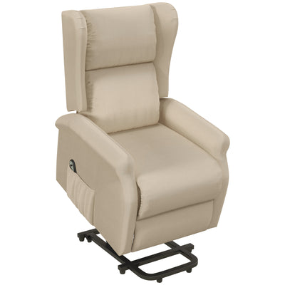 HOMCOM Power Lift Recliner Armchair, Electric Lift Chair for Elderly, Fabric Riser and Reclining Chair with Remote Control, Side Pockets, Extended Footrest, for Living Room, Beige 