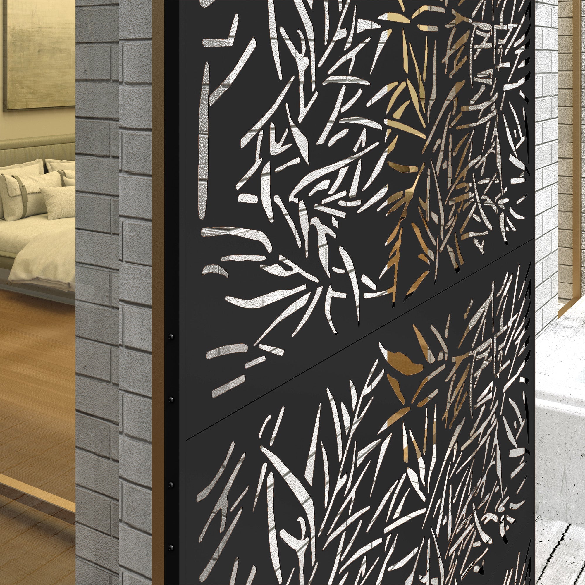 Outsunny Decorative Garden Privacy Screen with Stand, 6.5FT Freestanding Metal Outdoor Divider, Decorative Privacy Panel with Expansion Screws for Garden Pool Hot Tub, Bamboo Style, Black 