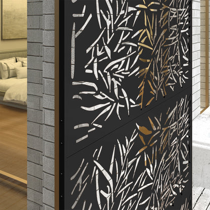 Outsunny Decorative Garden Privacy Screen with Stand, 6.5FT Freestanding Metal Outdoor Divider, Decorative Privacy Panel with Expansion Screws for Garden Pool Hot Tub, Bamboo Style, Black 