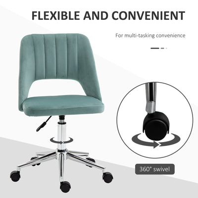 Vinsetto Mid Back Office Chair Velvet Fabric Swivel Scallop Shape Computer Desk Chair for Home Study Bedroom Green 
