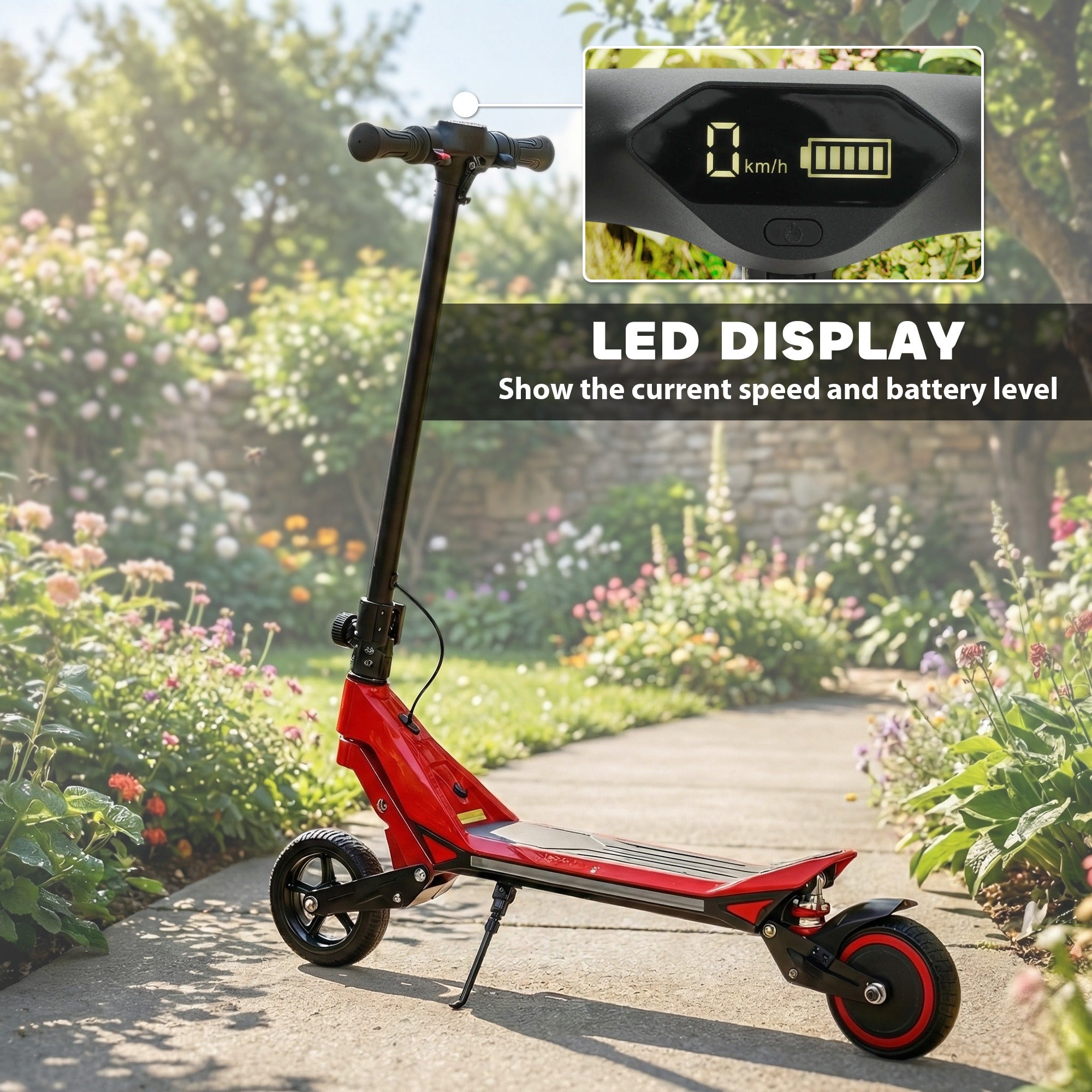 SPORTNOW Electric Scooter for Kids, Foldable E Scooter for Age Age 6+ with LED Display, RGB lights, Up to 16km/h, Red 