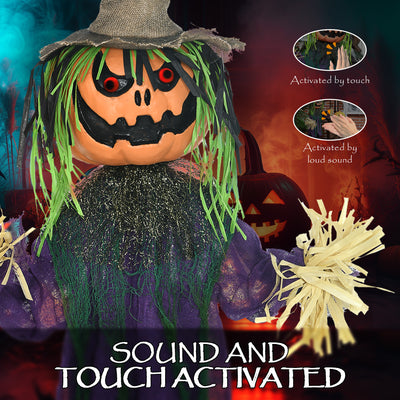HOMCOM 3'6" Pumpkin Scarecrow Halloween Animatronic, with Glowing Eyes 