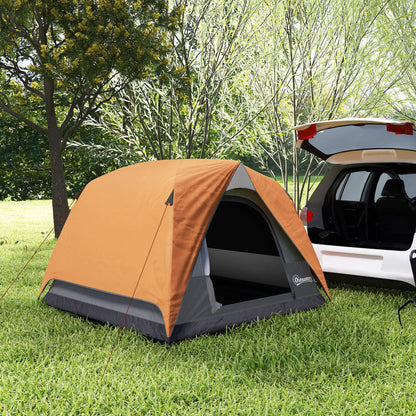 Outsunny 3-4 Person Camping Tent, Easy Set Up Waterproof Dome Tent with Sewn-in Groundsheet, Mesh Windows, Pocket and Hook for Camping, Hiking, Backpacking, Orange and Grey 