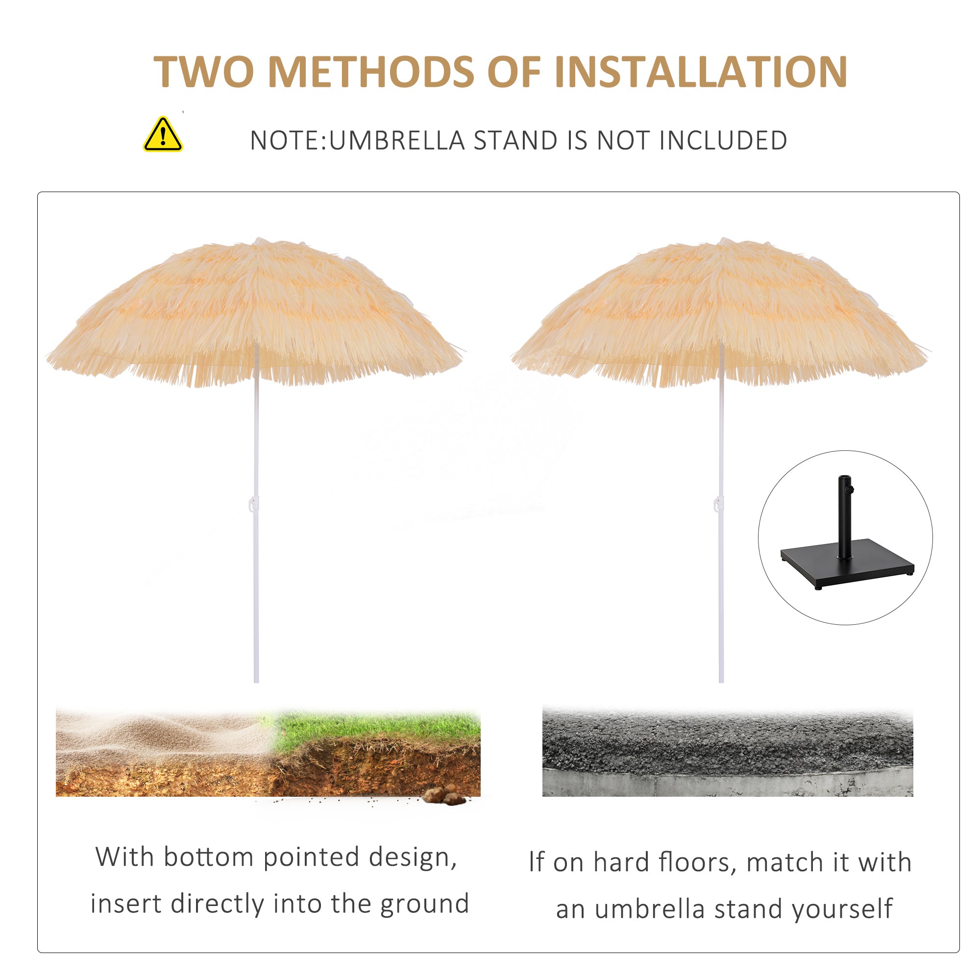 Outsunny 1.6m Patio Garden Hawaii Beach Sun Umbrella Sunshade Hawaiian Folding Tilting Crank Parasol (Wheat) 