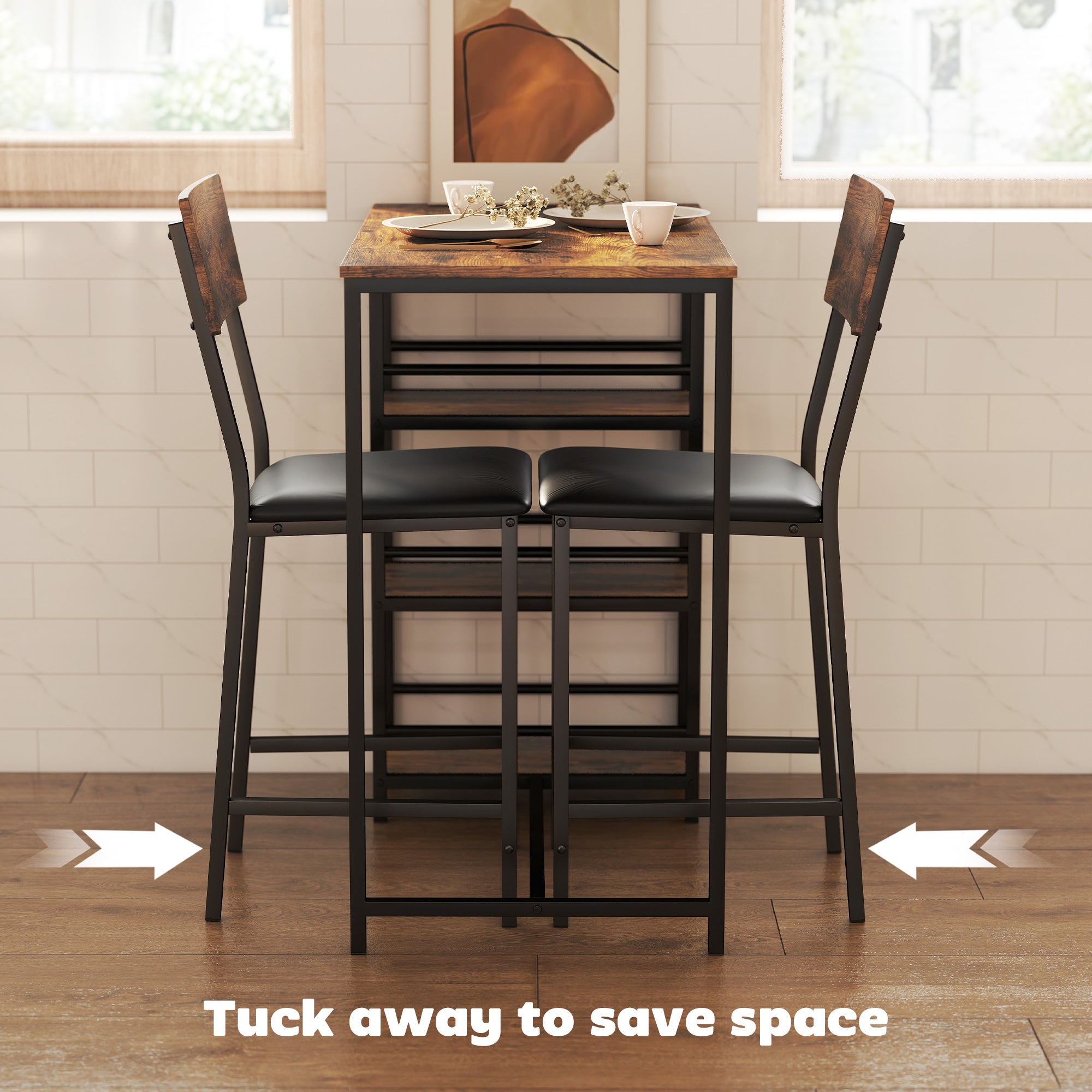 HOMCOM Three-Piece Compact Bar Table Set - Brown/Black 