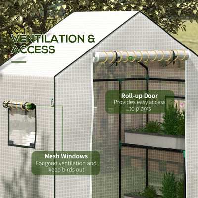 Outsunny Greenhouse Cover Replacement Walk-in PE Hot House Cover with Roll-up Door and Windows, 140 x 73 x 190cm, White 