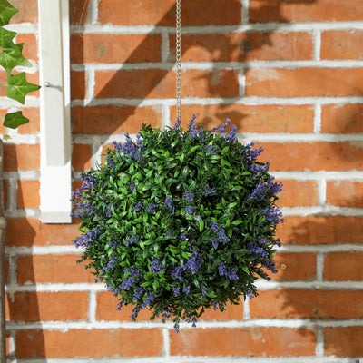 HOMCOM Set of 2 Artificial Plant Topiary Balls, UV-protected Fake Decorative Plants, Faux Plants for Home Indoor Outdoor Decor, 27cm, Purple 