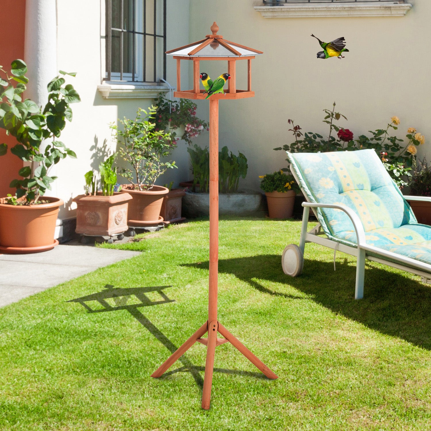 PawHut Wooden Bird Table for the garden Feeding Station, 153Hcm 