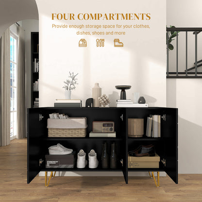 HOMCOM Modern Luxe High Gloss Sideboard with Golden Hairpin Legs, Black 
