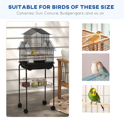 PawHut Metal Bird Cage with Plastic Swing, Perch, Food Container, Tray, Handle, for Finches, Canaries, Budgies, 43.5 x 33 x 121 