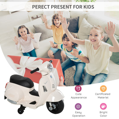 HOMCOM Vespa Licensed 6V Kids Electric Motorbike Ride On Motorcycle  Battery Powered for 18-36 Months with Horn Headlight White 
