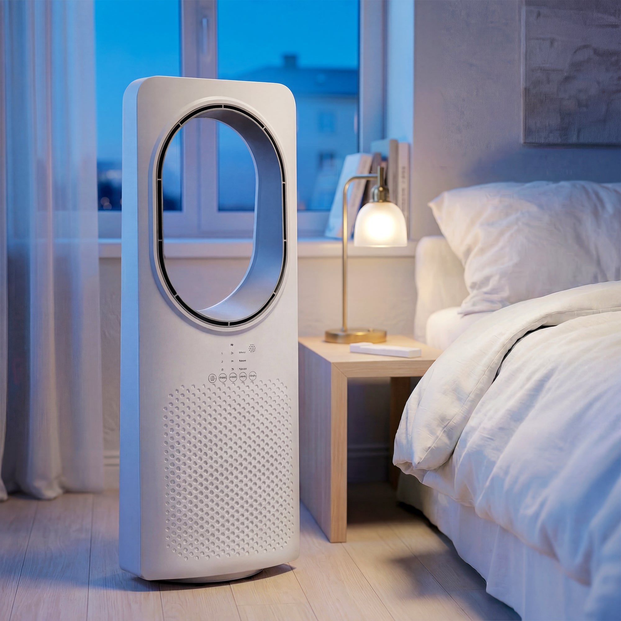 HOMCOM Bladeless Tower Fan for Bedroom, 36dB Standing Cooling Fan with Oscillating, 3 Speeds, 3 Modes, 15H Timer, White 