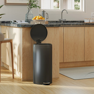 HOMCOM 30 Litre Pedal Kitchen Bin with Soft Close and Stay Open Lid, Rubbish Bin with Removable Inner Bucket for Kitchen, Office, Home, Black 