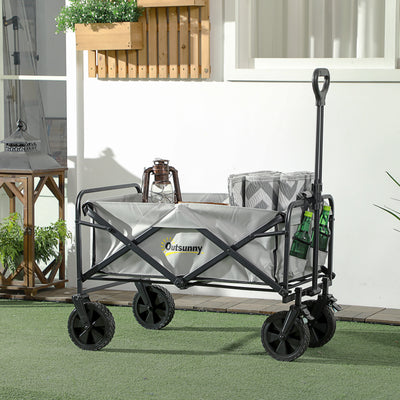 Outsunny Folding Pull Along Cart Cargo Wagon Trolley with Telescopic Handle - Dark Grey 