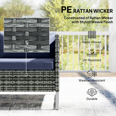 Outsunny 4 Piece Rattan Garden Furniture Set, Outdoor Corner Sofa Set with Storage Table, Loveseats, Cushions - Dark Blue 