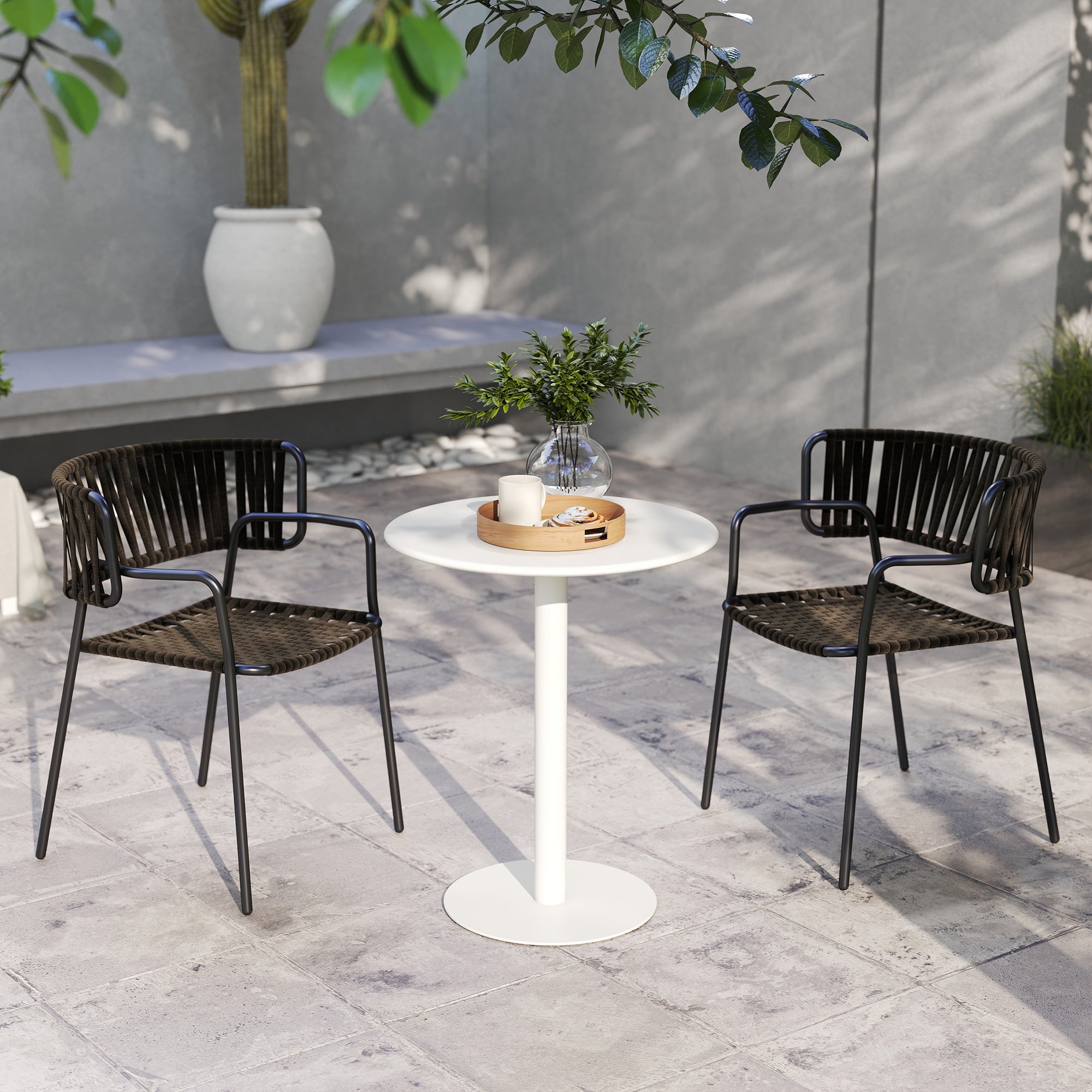 HOMCOM Dining Table, Round Kitchen Table with Steel Base for Living Room, Dining Room, 60 x 60 x 72cm, White 