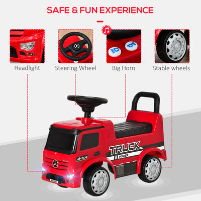 HOMCOM Compatible Kids Ride On Car Truck Mercedes Benz Licensed Toddler Foot To Floor Slider w/Under Seat Storage for 12 - 36 Months Red 