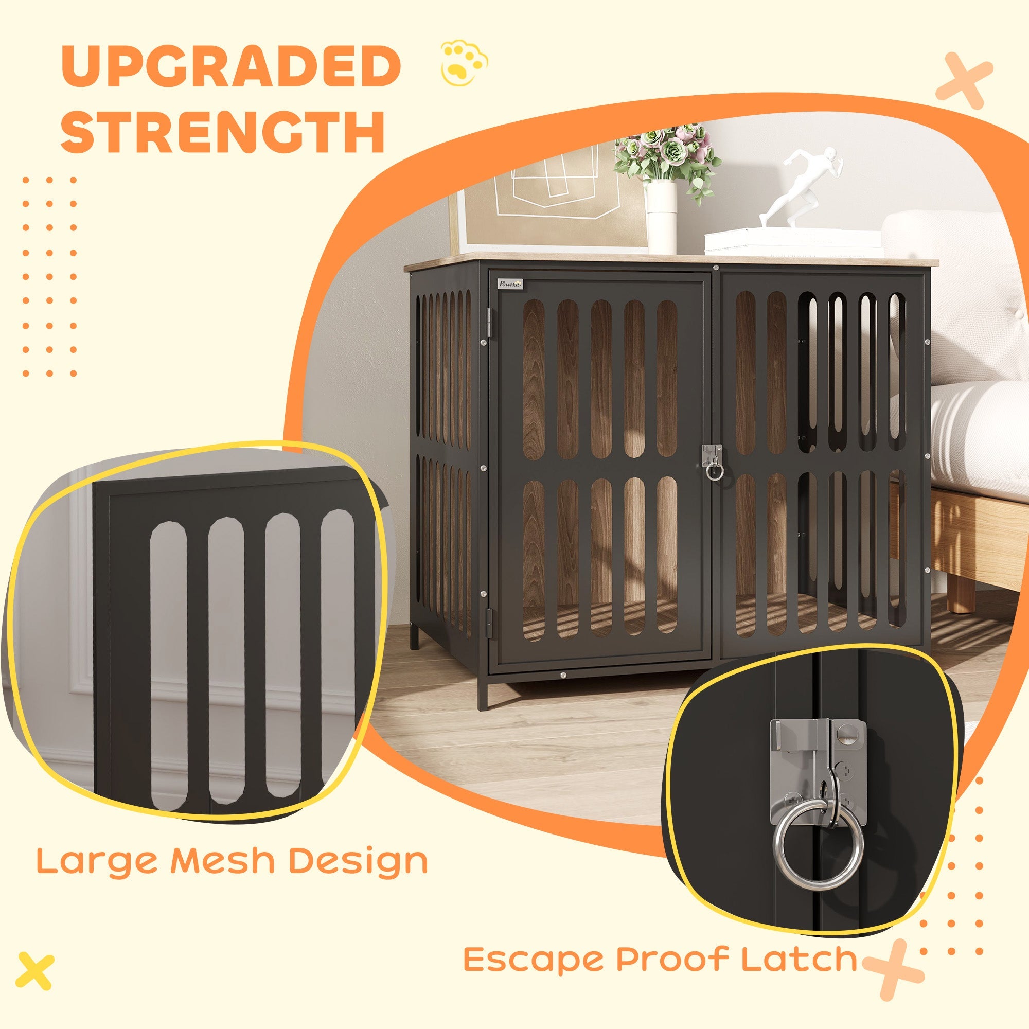PawHut Dog Crate Furniture with Anti-Chew Resistant Mesh, Anti-Escape Single Door, for Medium Dogs, 80 x 55 x 72 cm 