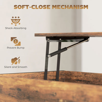 HOMCOM Lift-Top Coffee Table, with Storage - Rustic Brown 