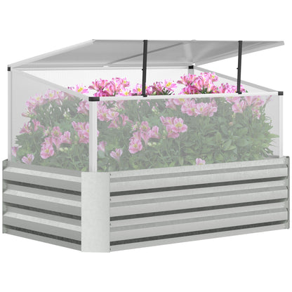 Outsunny Raised Beds for Garden with Mini Greenhouse, Galvanised Outdoor Planters and Cold Grame, for Herbs and Vegetables 
