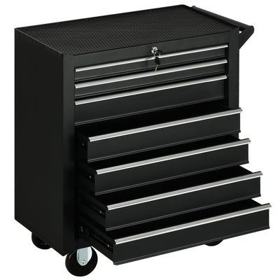 DURHAND 7-Drawer Rolling Tool Chest on Wheels, Lockable Tool Cabinet with Side Handle, Metal Tool Box Trolley for Garage, Workshop, Matte Black 