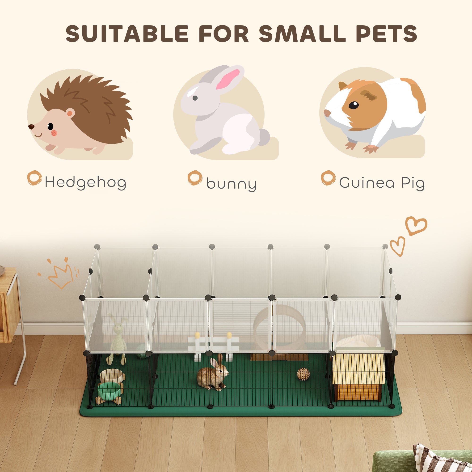 PawHut Pet Playpen with Waterproof Mat, DIY Small Animal Enclosure 34 Panels, Indoor/Outdoor Metal Pet Fence for Guinea Pigs 