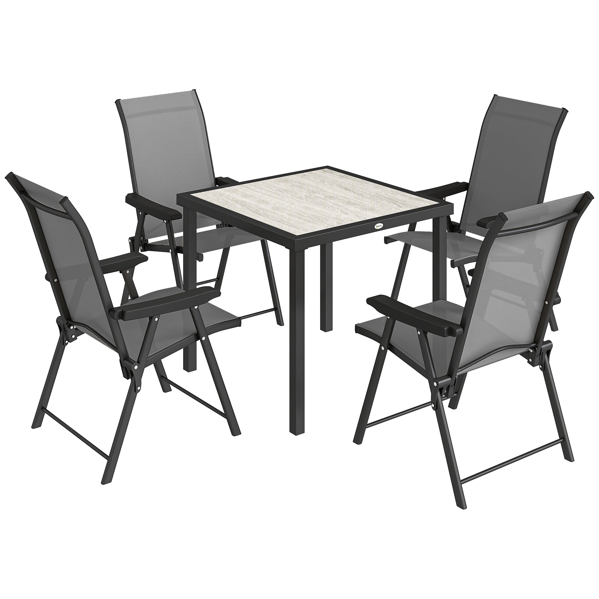 Outsunny 5 Pieces Outdoor Dining Set, Garden Dining Set for 4 with Square Table and Folding Chairs, Grey 