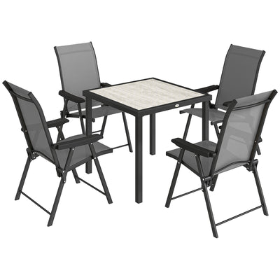 Outsunny 5 Pieces Outdoor Dining Set, Garden Dining Set for 4 with Square Table and Folding Chairs, Grey 