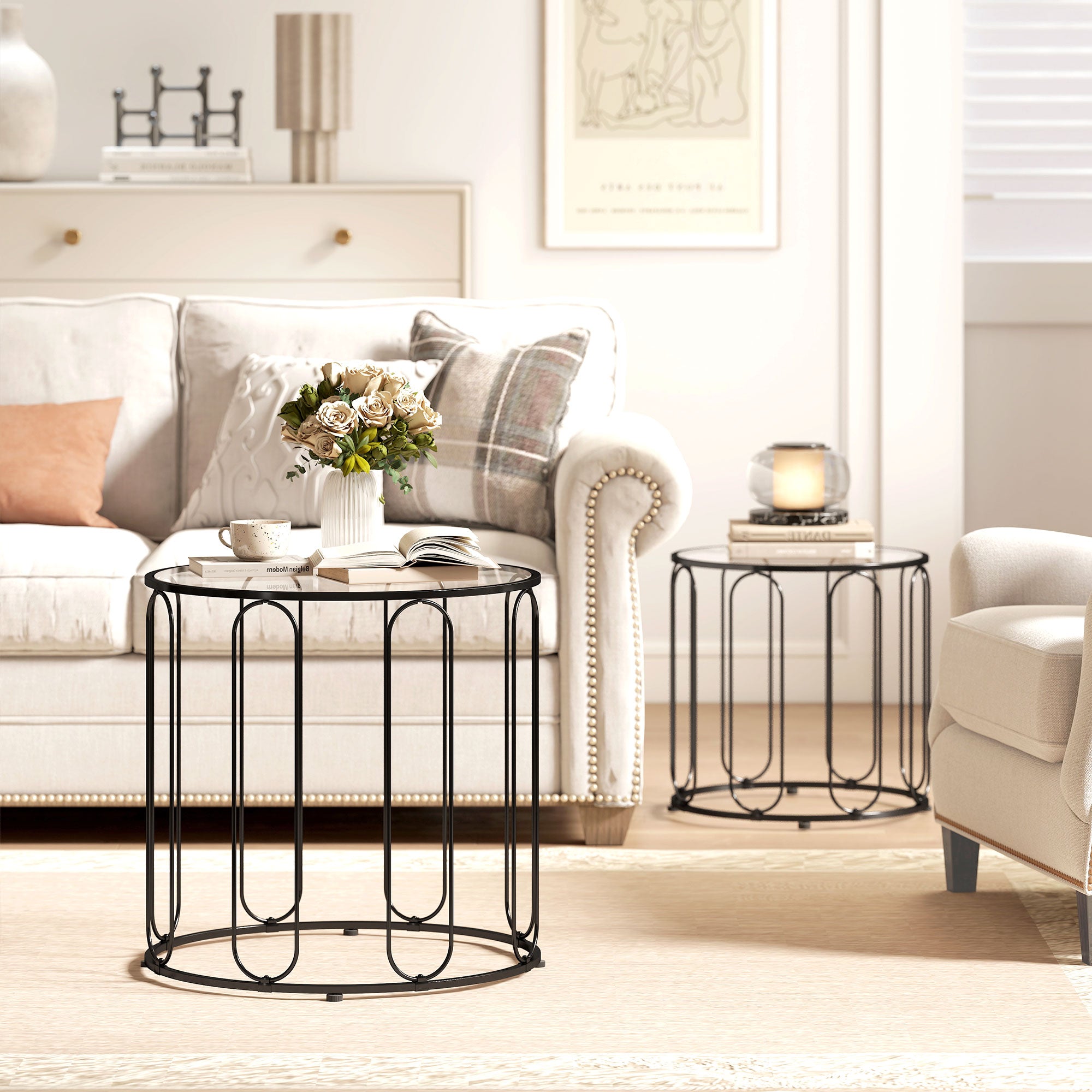 HOMCOM Elliptical Cut-Out Nesting Tables - Black 