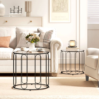 HOMCOM Elliptical Cut-Out Nesting Tables - Black 