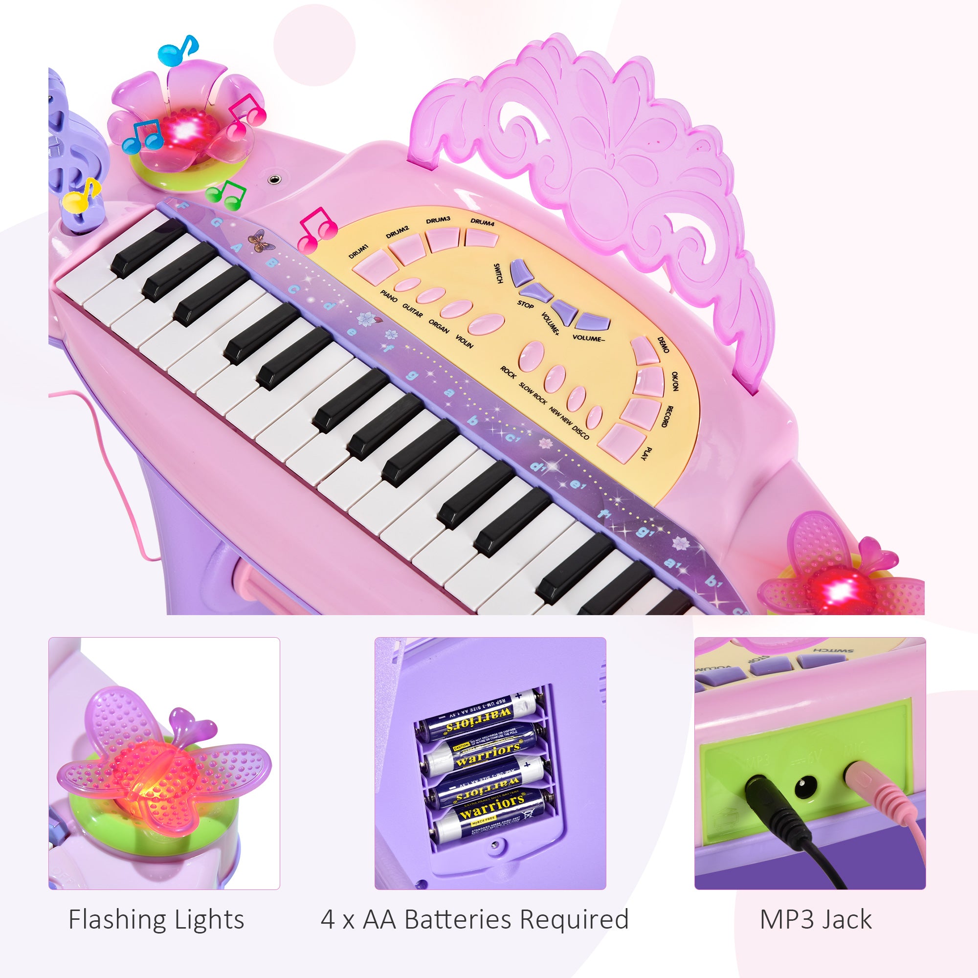 HOMCOM 32 Keys Kids Mini Electronic Keyboard Musical Instrument Educational Game Toy Children Grand Piano Stool Micropho 